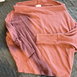 Long sleeve waffle knit off the shoulder top